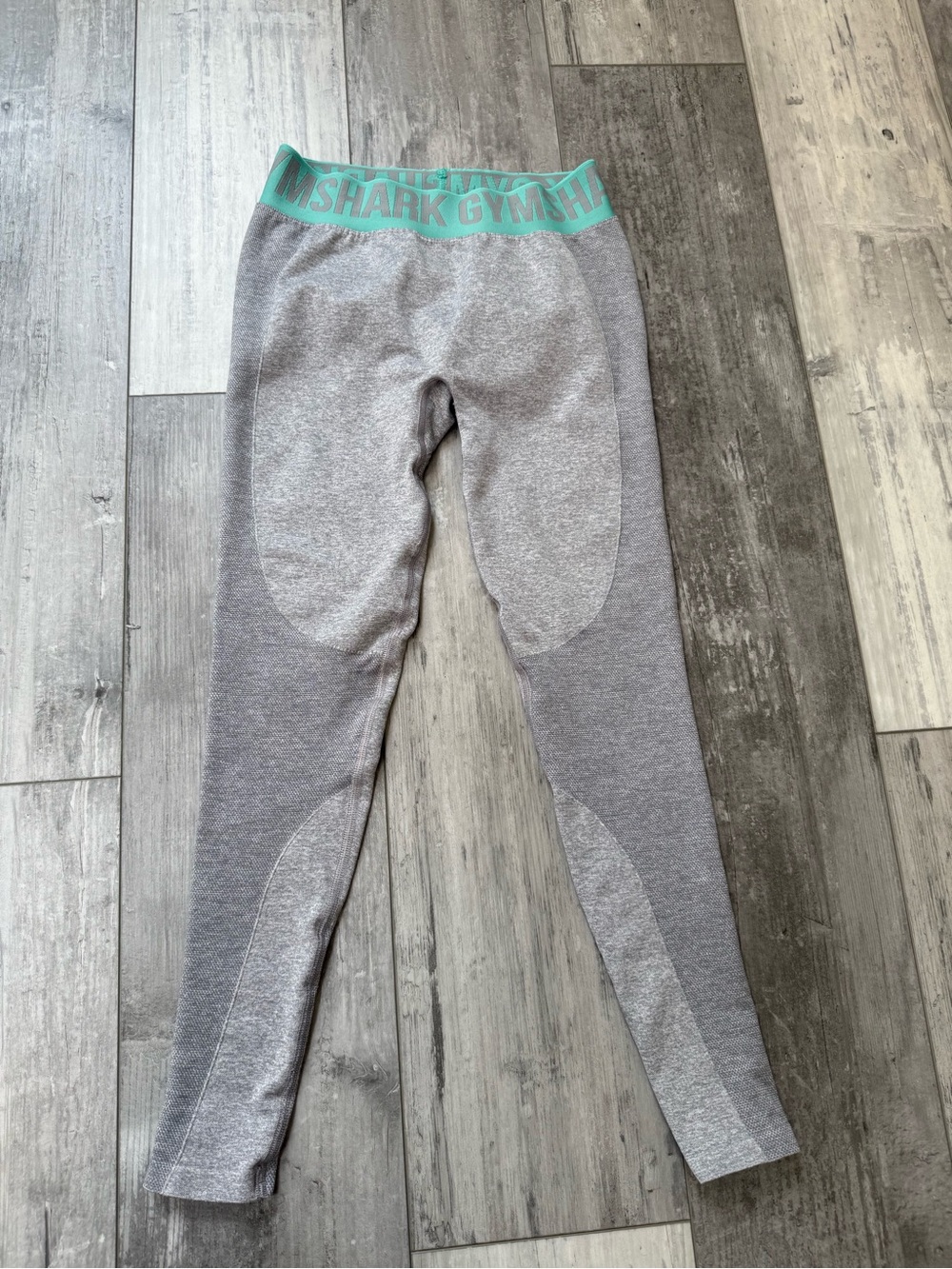 Gymshark Seamless Flex Leggings Gray Teal Waistband Size Small